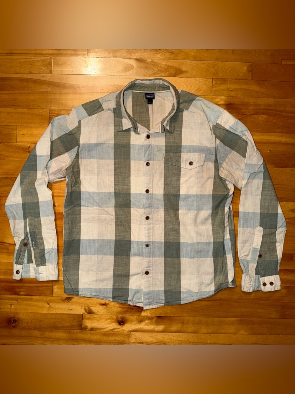 Patagonia Men's Button-Down Plaid Shirt - Light Blue & Green